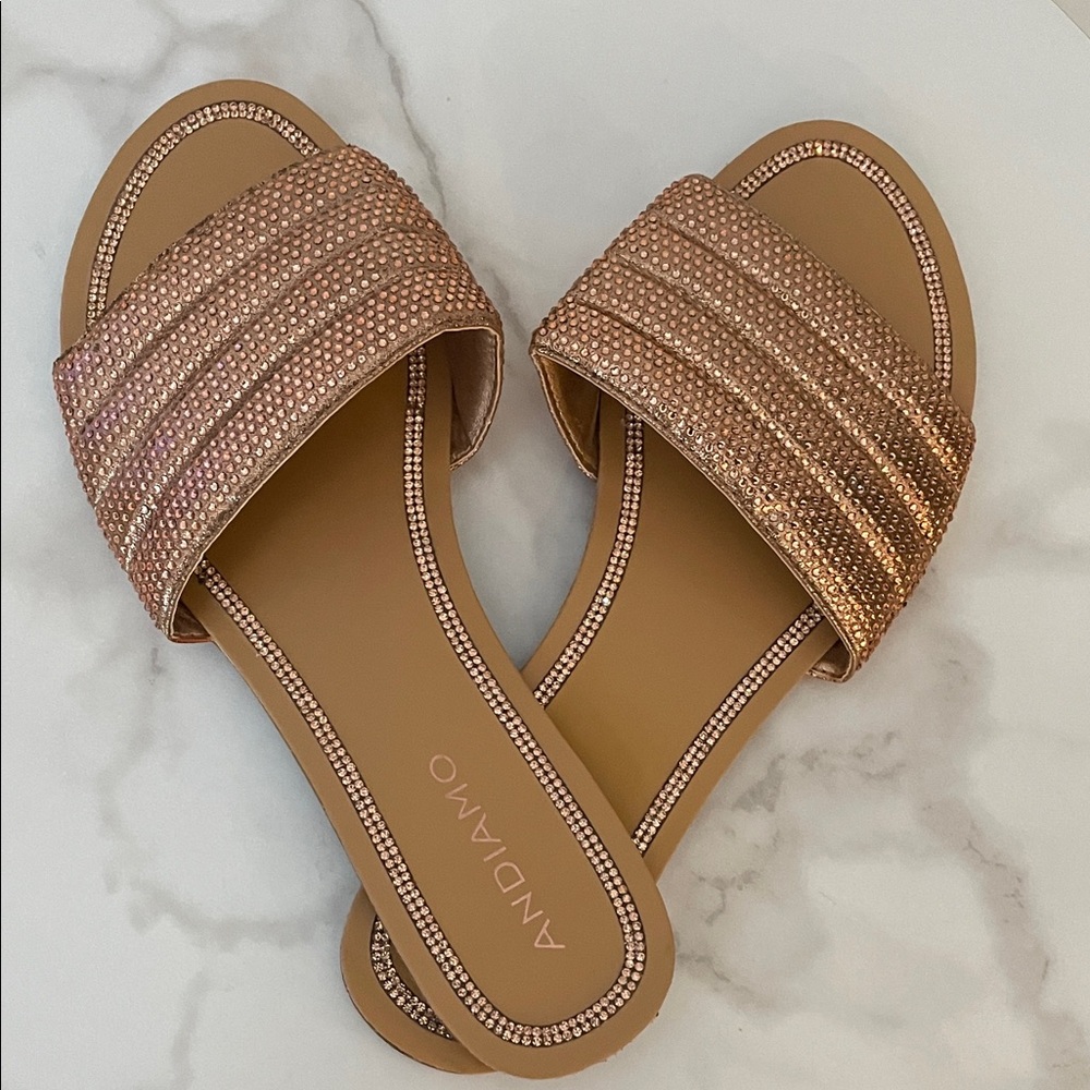 Andiamo Glittering Bronze Slide Sandals